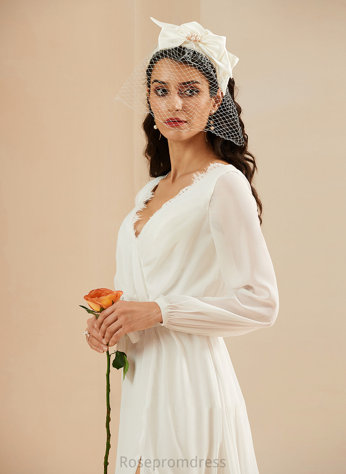 Floor-Length Wedding Split Dress Wedding Dresses V-neck Front Lace Brenda With A-Line