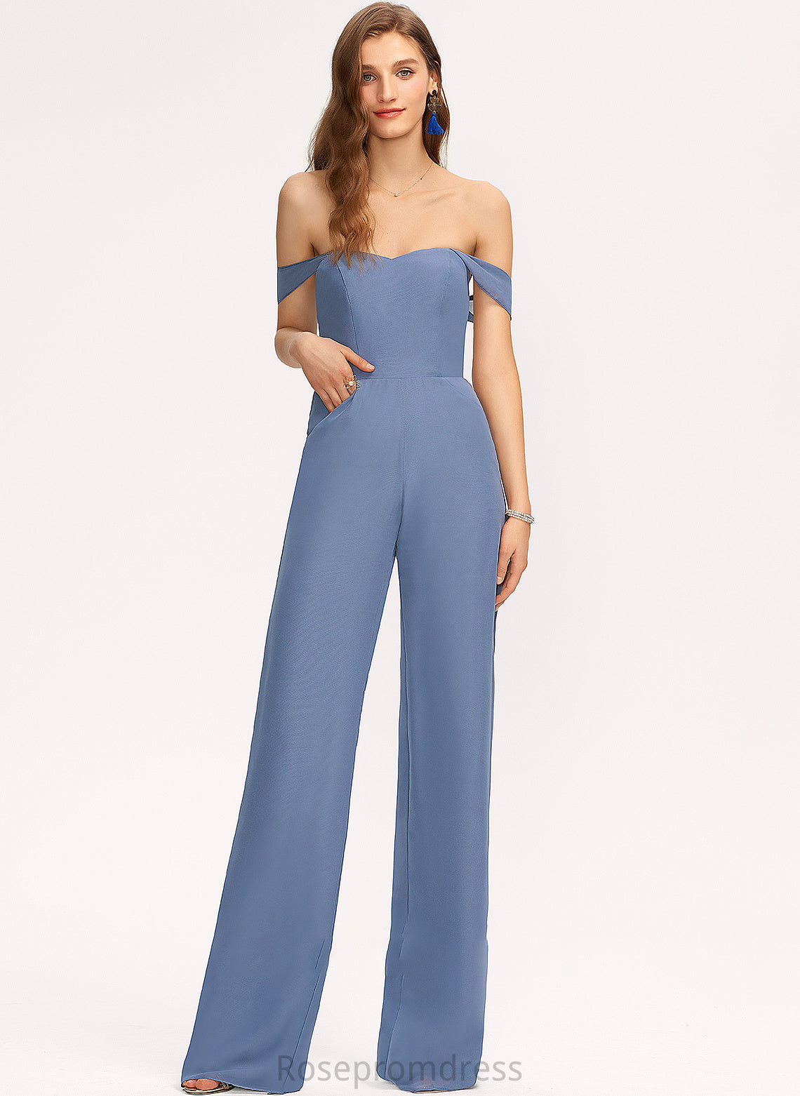 Off-the-Shoulder Pockets Straps Floor-Length Length Fabric Embellishment Neckline Nina A-Line/Princess Off The Shoulder Floor Length Bridesmaid Dresses