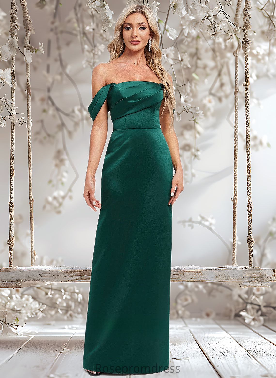 Pamela Sheath/Column Off the Shoulder Floor-Length Satin Bridesmaid Dress DSP0025815