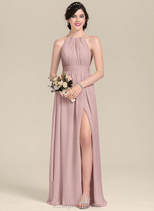 Neckline Length A-Line SplitFront Floor-Length Embellishment Fabric Ruffle Silhouette Bow(s) ScoopNeck Glenda Bridesmaid Dresses