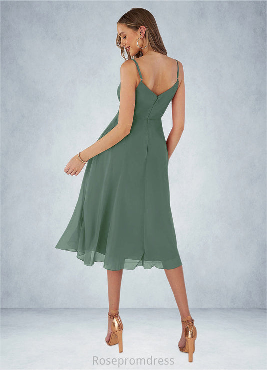 Sage A-Line Chiffon Tea-Length Dress SRSP0019628