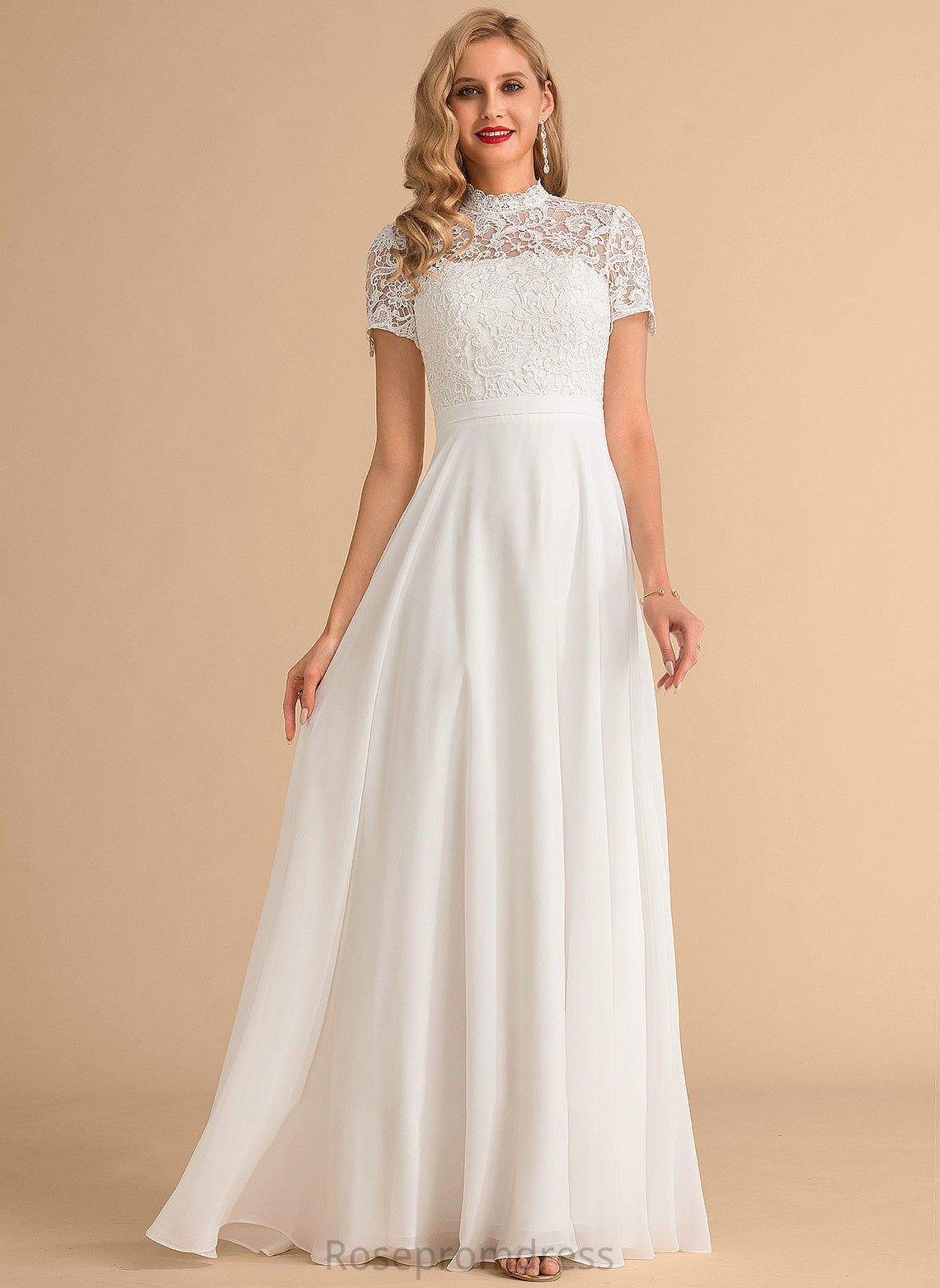 Chiffon Wedding Dresses Neck High Kendra Dress Wedding Floor-Length Lace A-Line