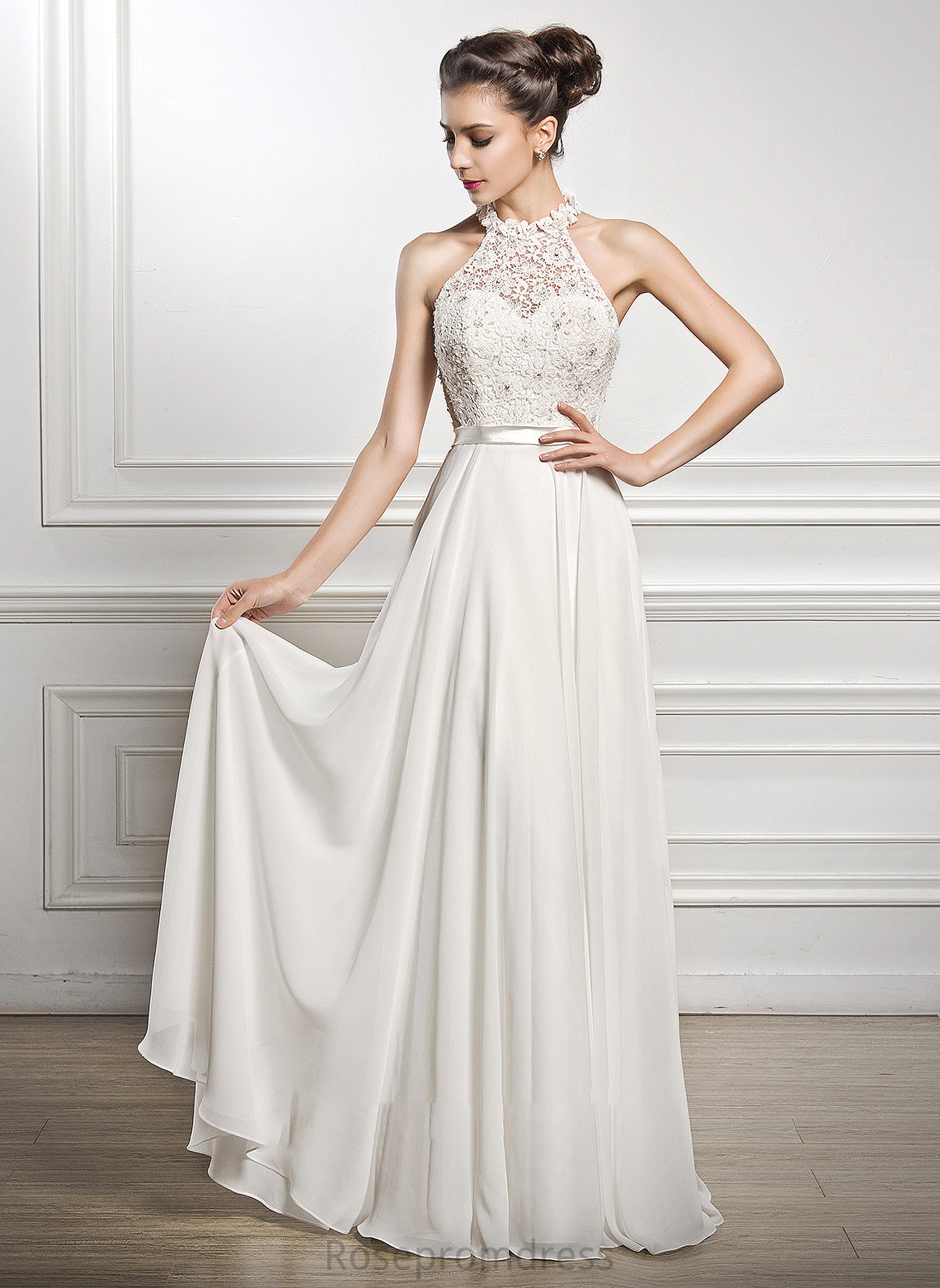 Chiffon Scoop A-Line With Sequins Dress Wedding Dresses Nylah Neck Beading Floor-Length Wedding