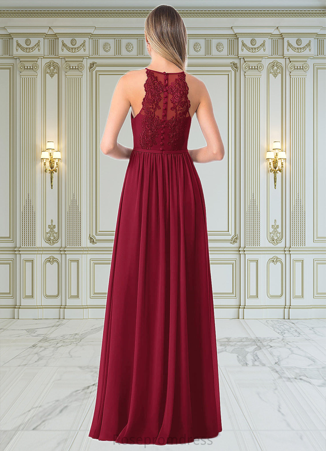 Marin A-Line Lace Chiffon Floor-Length Dress SRSP0019743