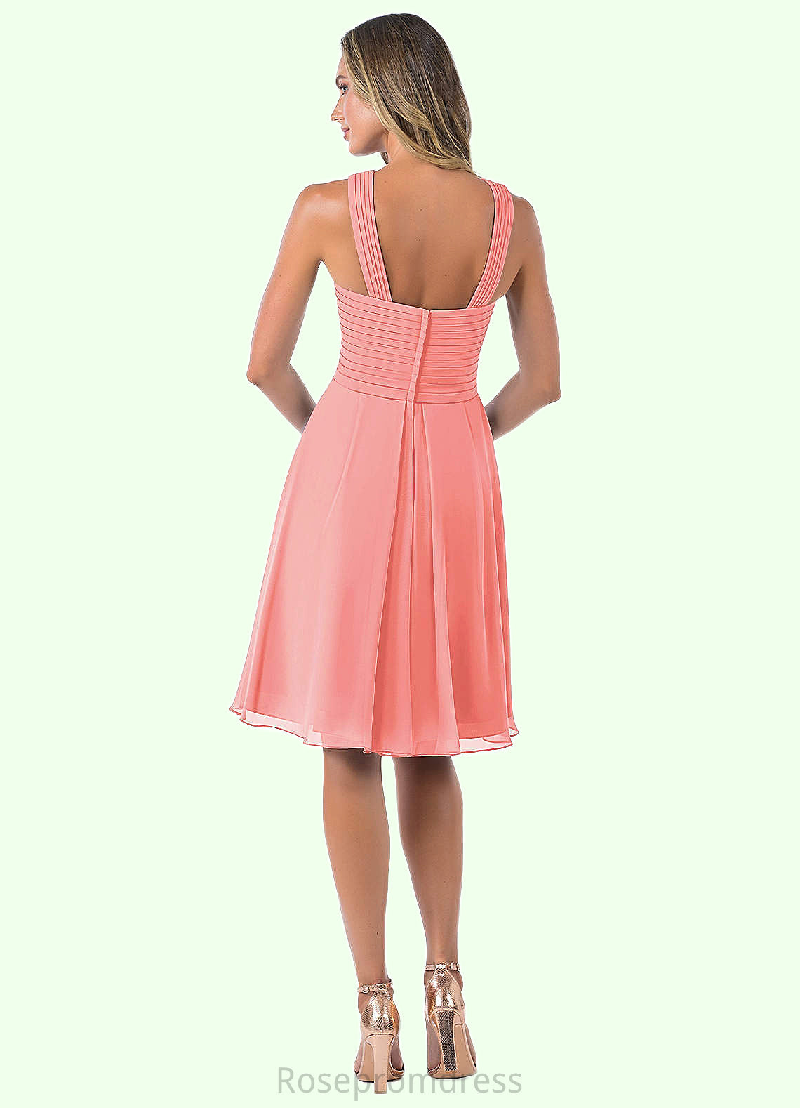 Aliya A-Line Pleated Chiffon Knee-Length Dress SRSP0019679