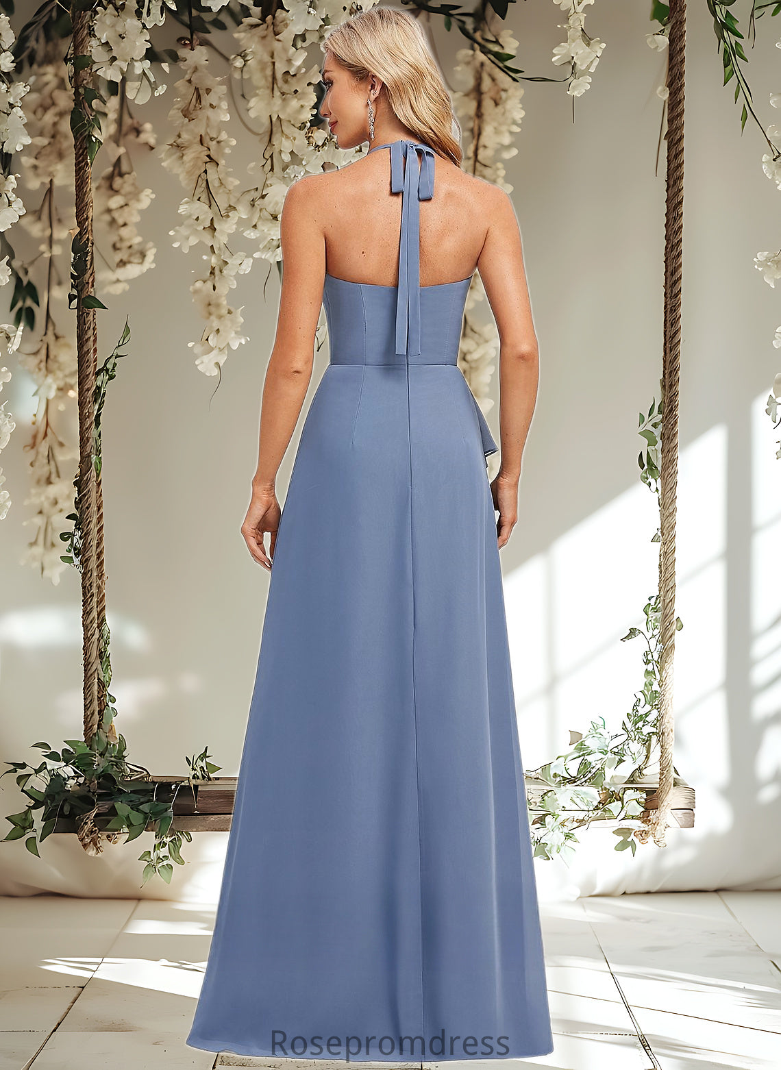Jean A-line Halter Floor-Length Chiffon Bridesmaid Dress DSP0025799