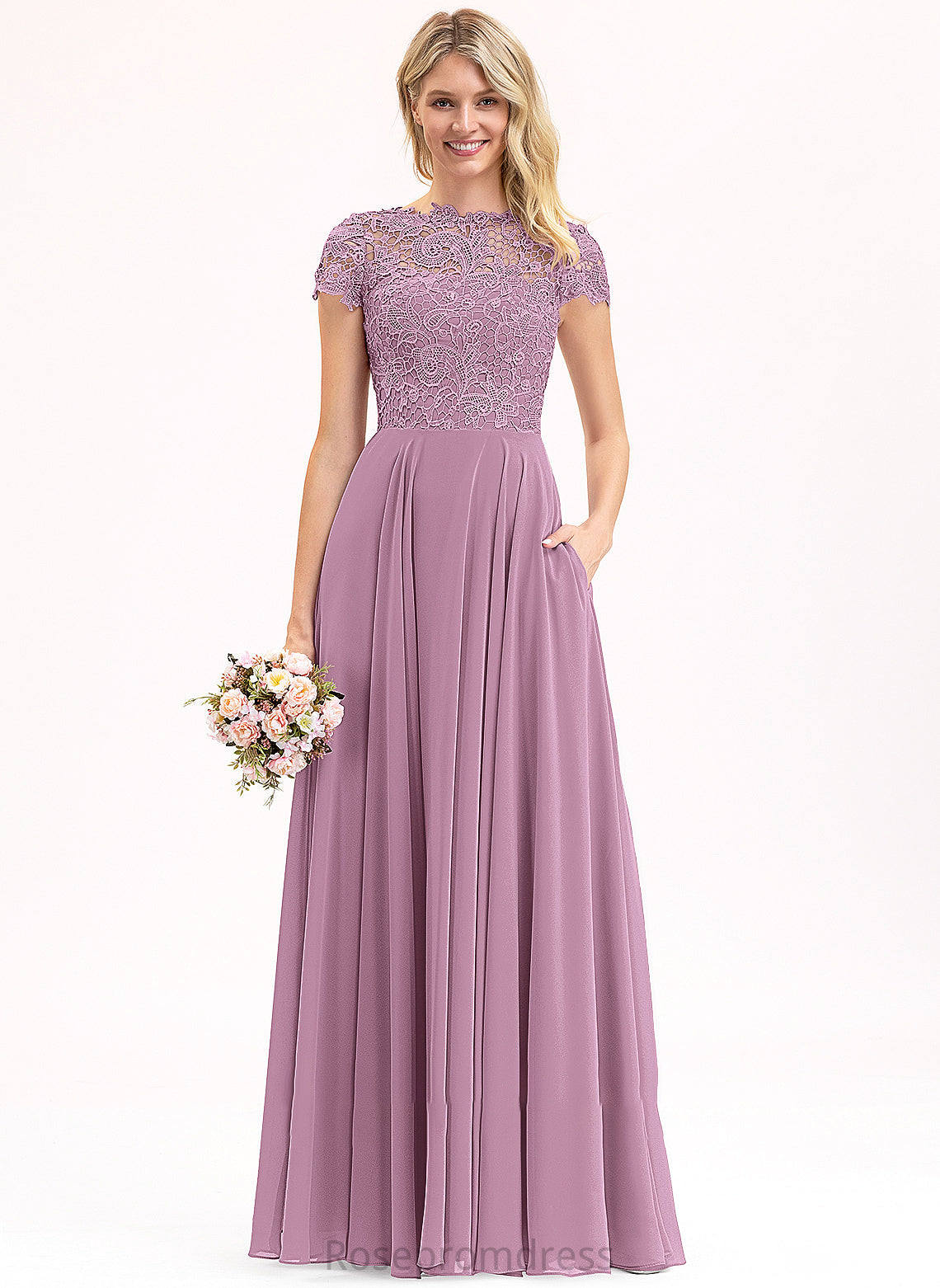 Prom Dresses With Pockets Lace Floor-Length Chiffon Noemi Neck A-Line Scoop