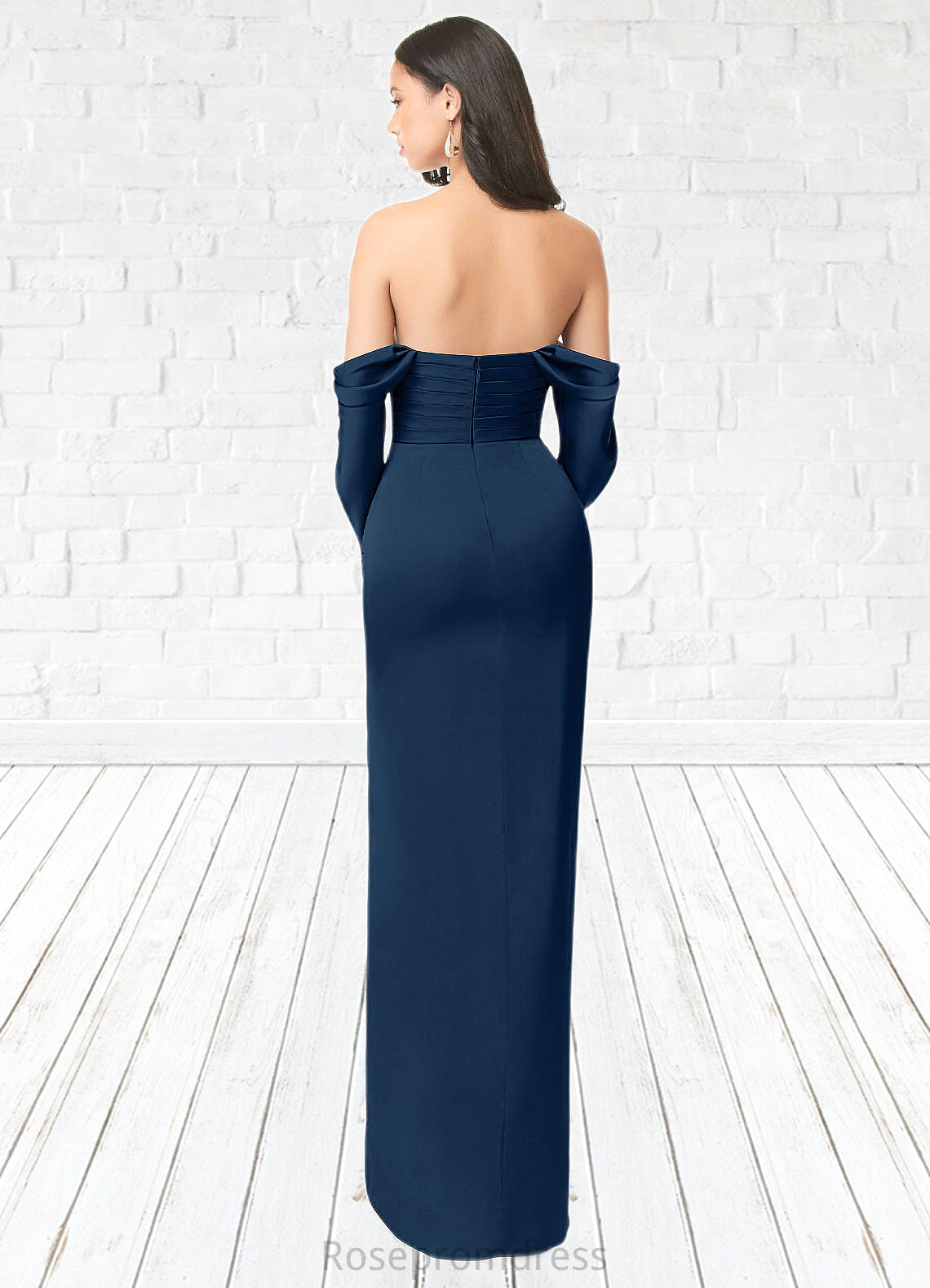 Justice Sheath Long Sleeve Stretch Satin Floor-Length Dress SRSP0019796