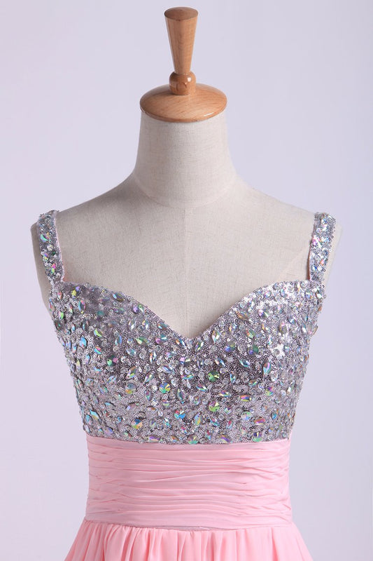 2024 Homecoming Dresses Straps Chiffon Short With Beading