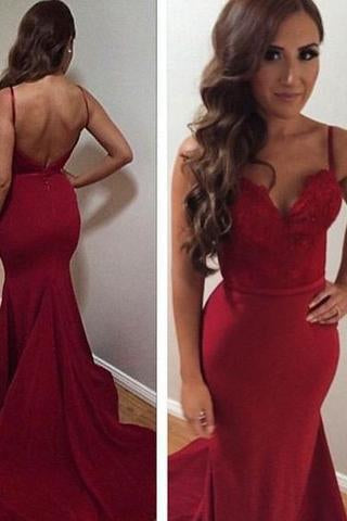 Red stylish lace mermaid long prom dresses 2024 graduation dresses cheap prom dresses RS731