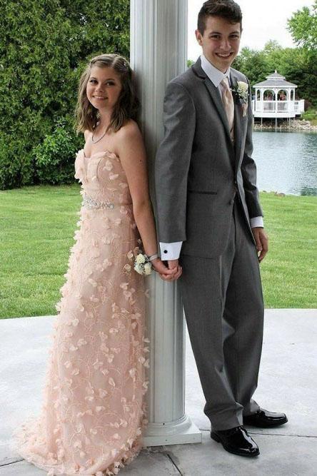 Princess Sweetheart Peach Prom Dresses with Appliques Beading, Sweet 16 SRS20431