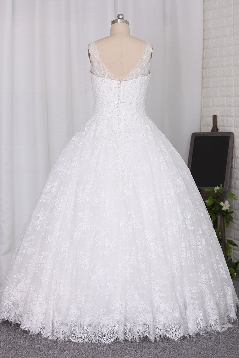2024 New Wedding Dress Ball Gown Spaghetti Straps Floor-Length Lace Zipper Back