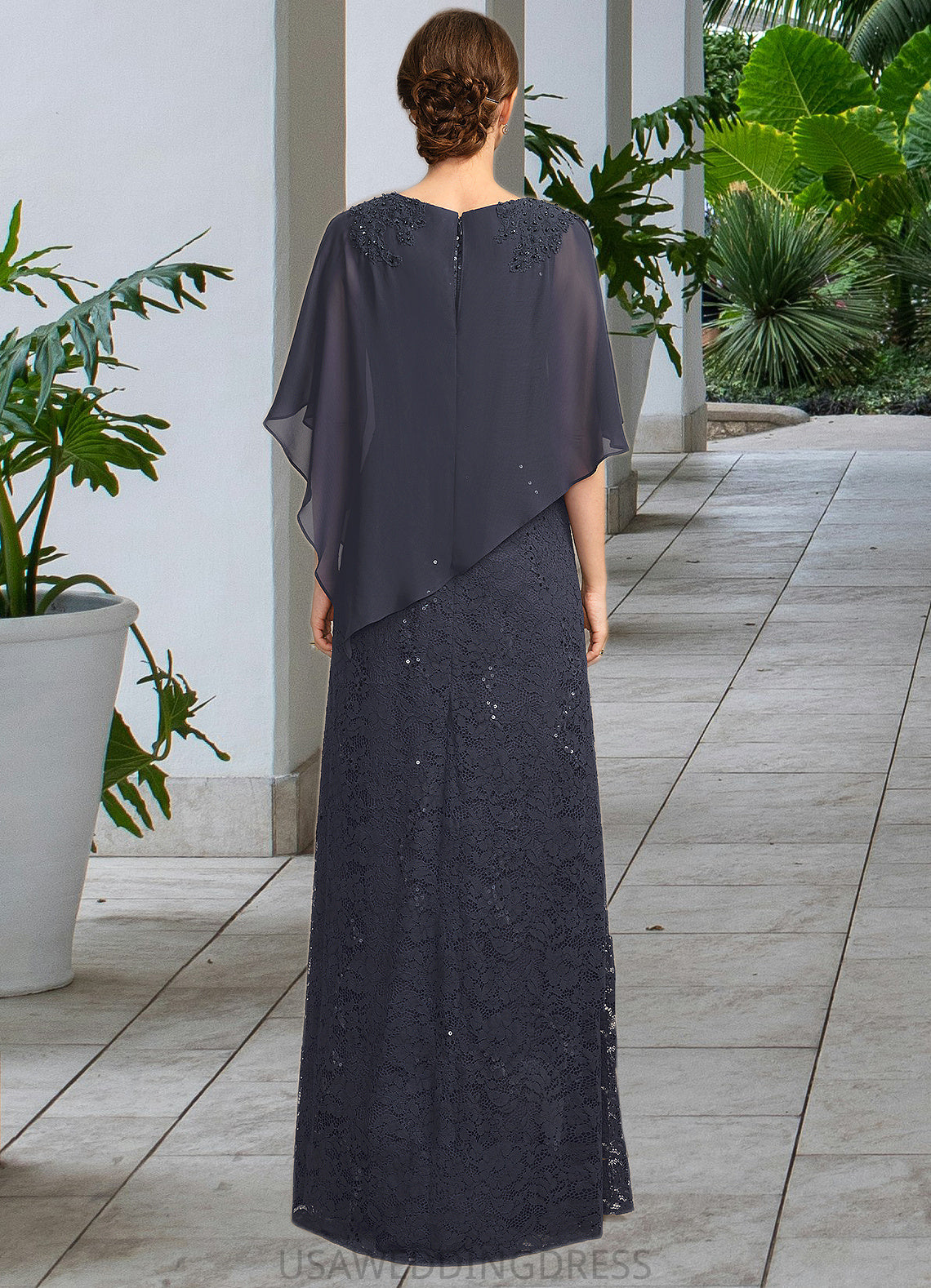 Brenda Sheath/Column Scoop Floor-Length Chiffon Lace Mother of the Bride Dress With Beading Sequins DS126P0021650