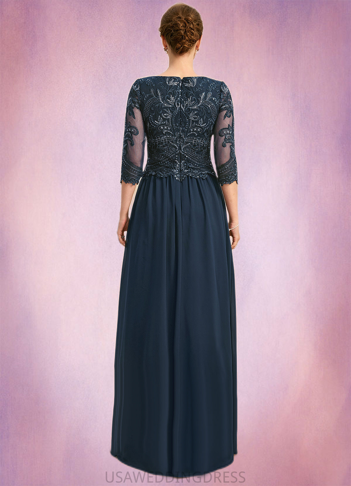 Briley A-line Scoop Floor-Length Chiffon Lace Mother of the Bride Dress With Sequins DS126P0021651