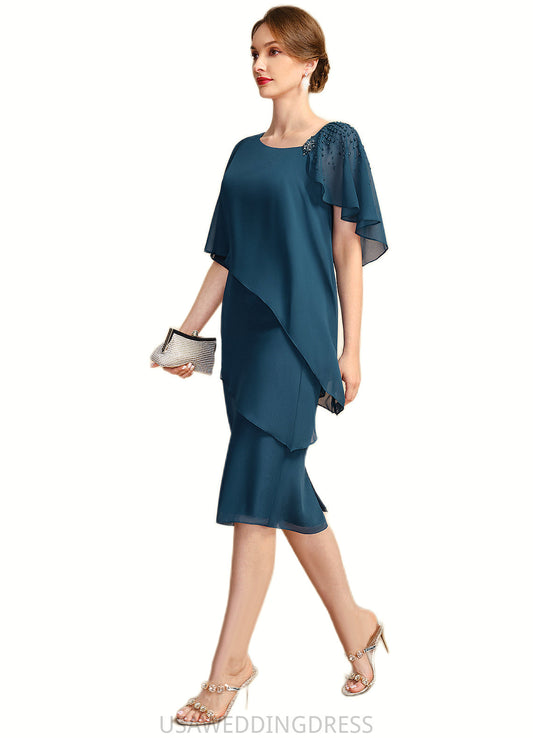 Brooke Sheath/Column Asymmetrical Knee-Length Chiffon Mother of the Bride Dress With Beading Sequins DS126P0021672