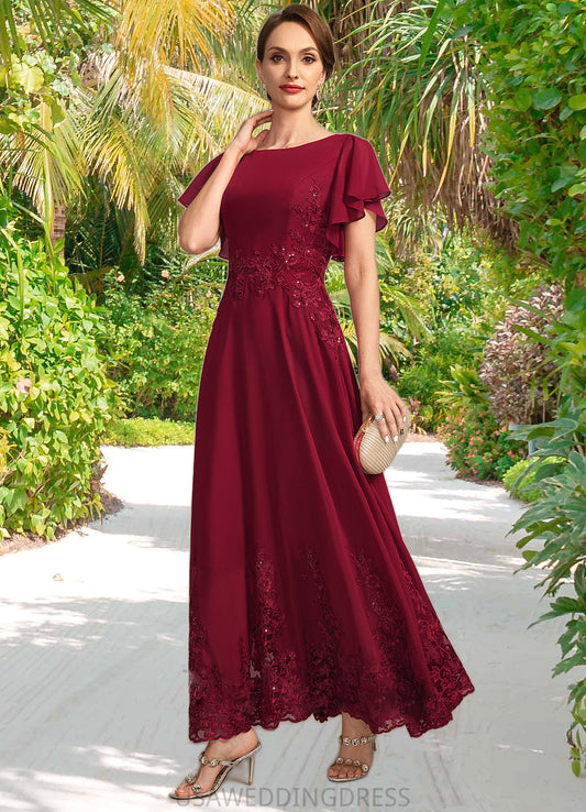 Mara A-line Scoop Ankle-Length Chiffon Lace Mother of the Bride Dress With Sequins DS126P0021676