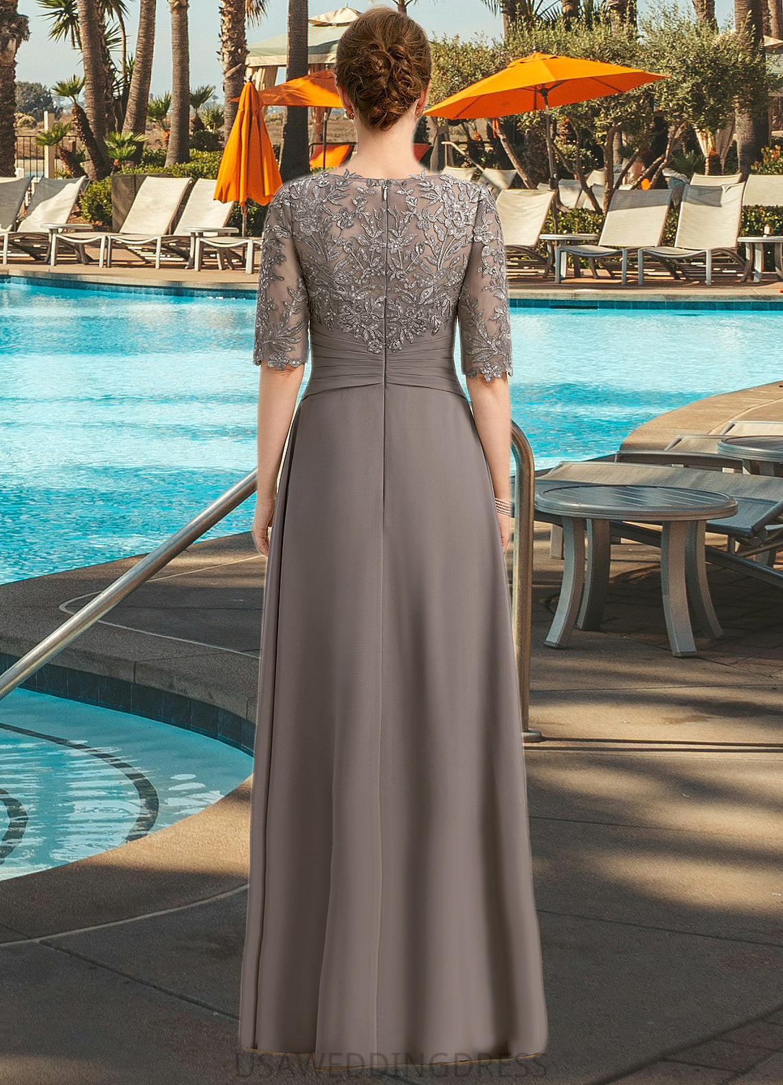 Alexandra A-line Asymmetrical Asymmetrical Chiffon Lace Mother of the Bride Dress With Pleated Sequins DS126P0021688