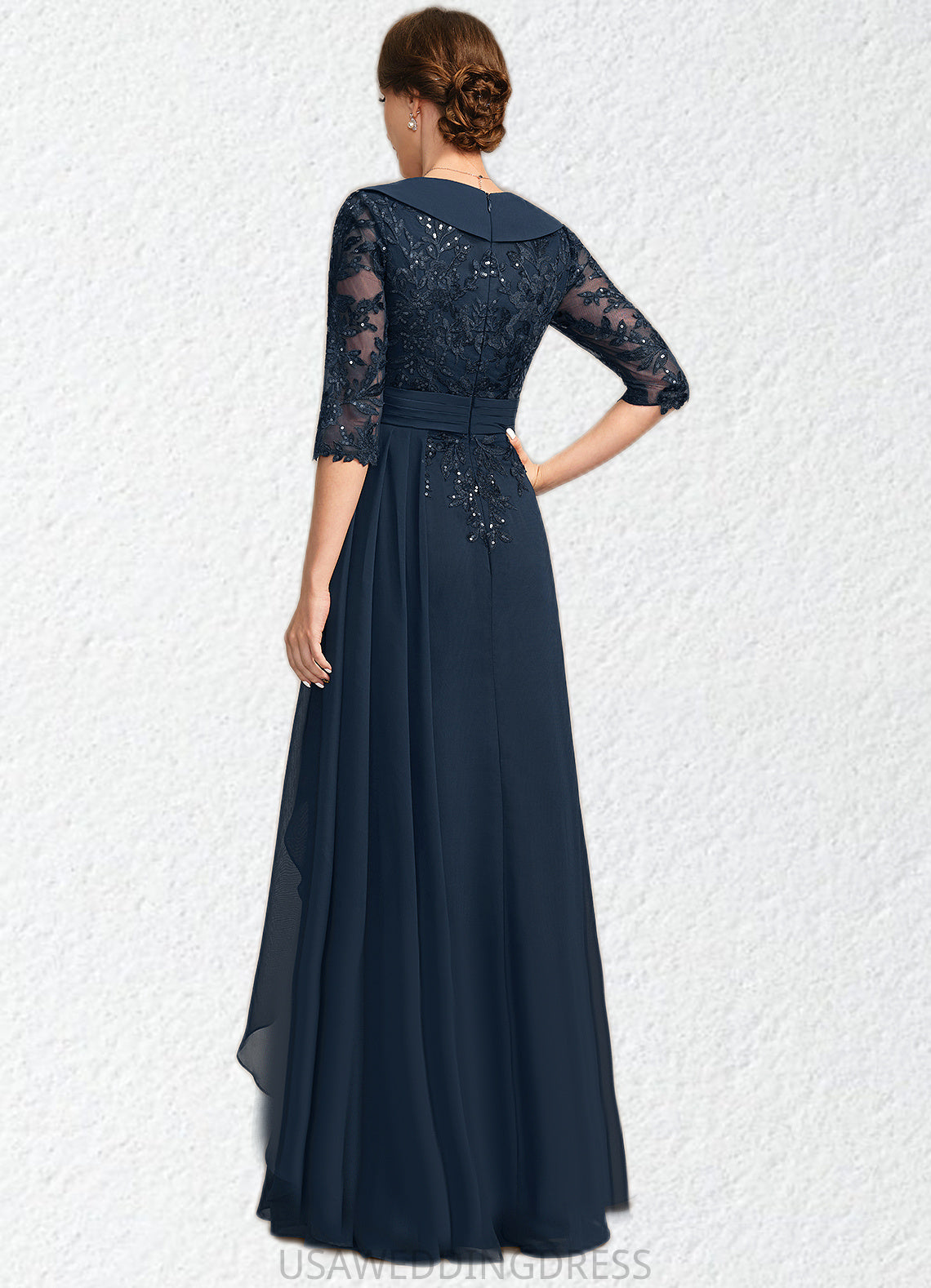 Angel A-line V-Neck Floor-Length Chiffon Lace Mother of the Bride Dress With Cascading Ruffles Sequins DS126P0021691