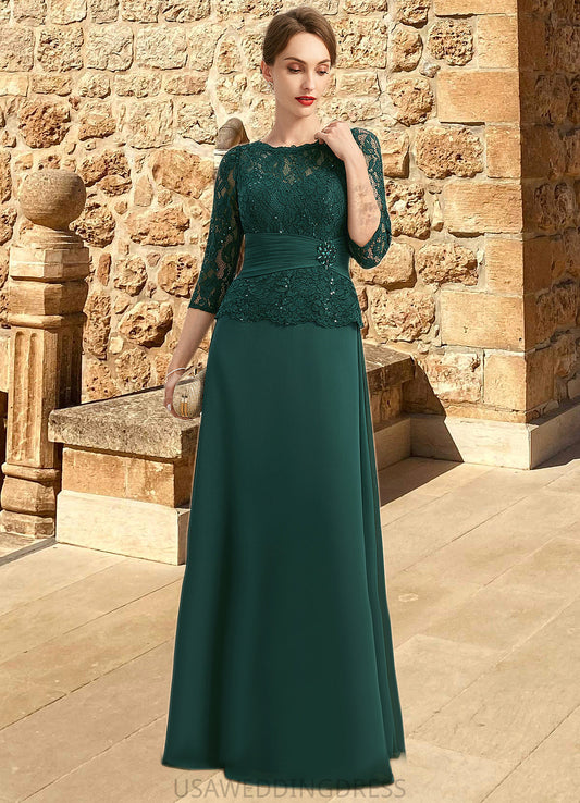 Xiomara A-line Scoop Illusion Floor-Length Chiffon Lace Mother of the Bride Dress With Beading Pleated Sequins DS126P0021700