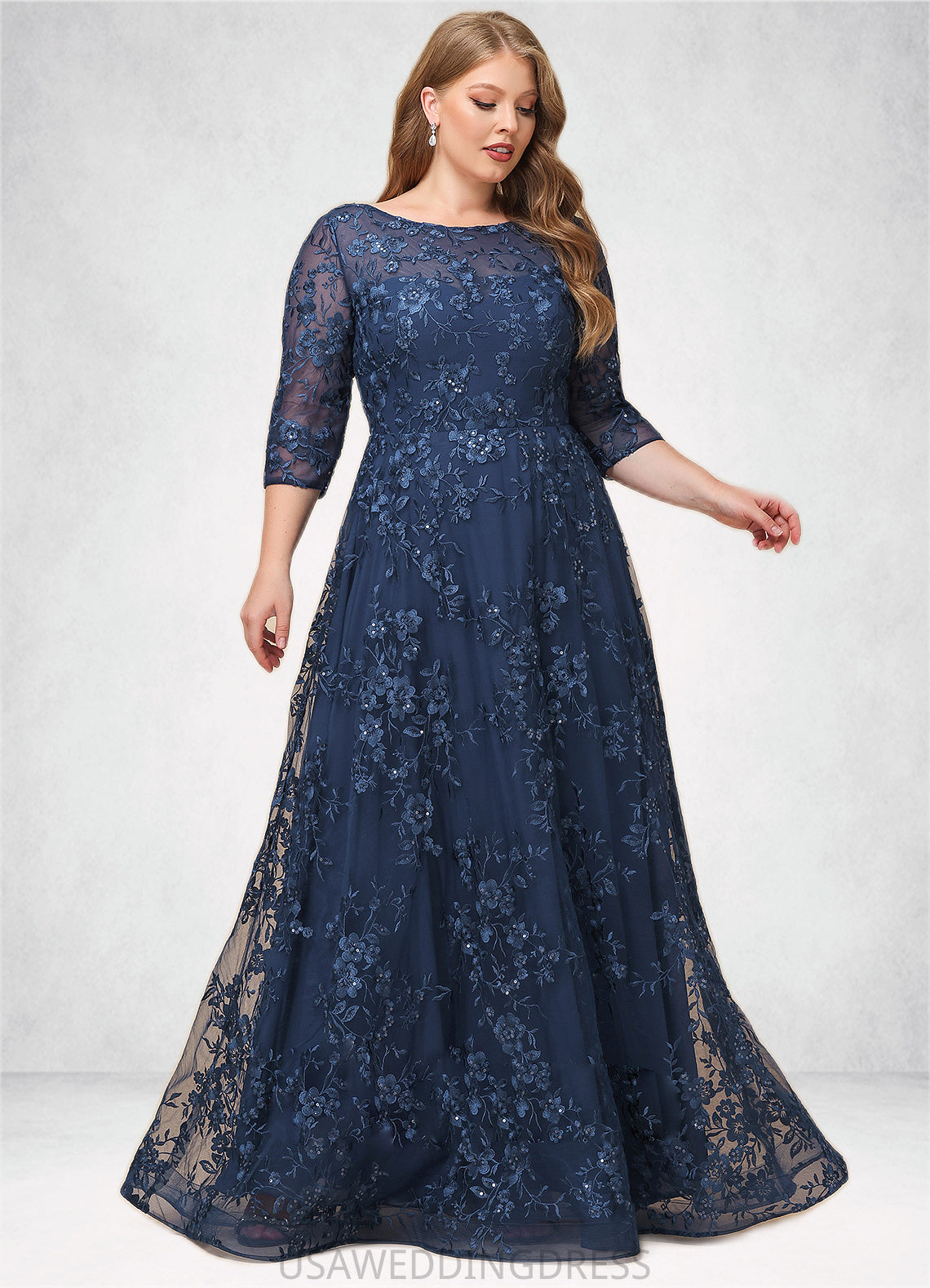 Jazmine A-line Scoop Illusion Floor-Length Lace Mother of the Bride Dress With Sequins DS126P0021701