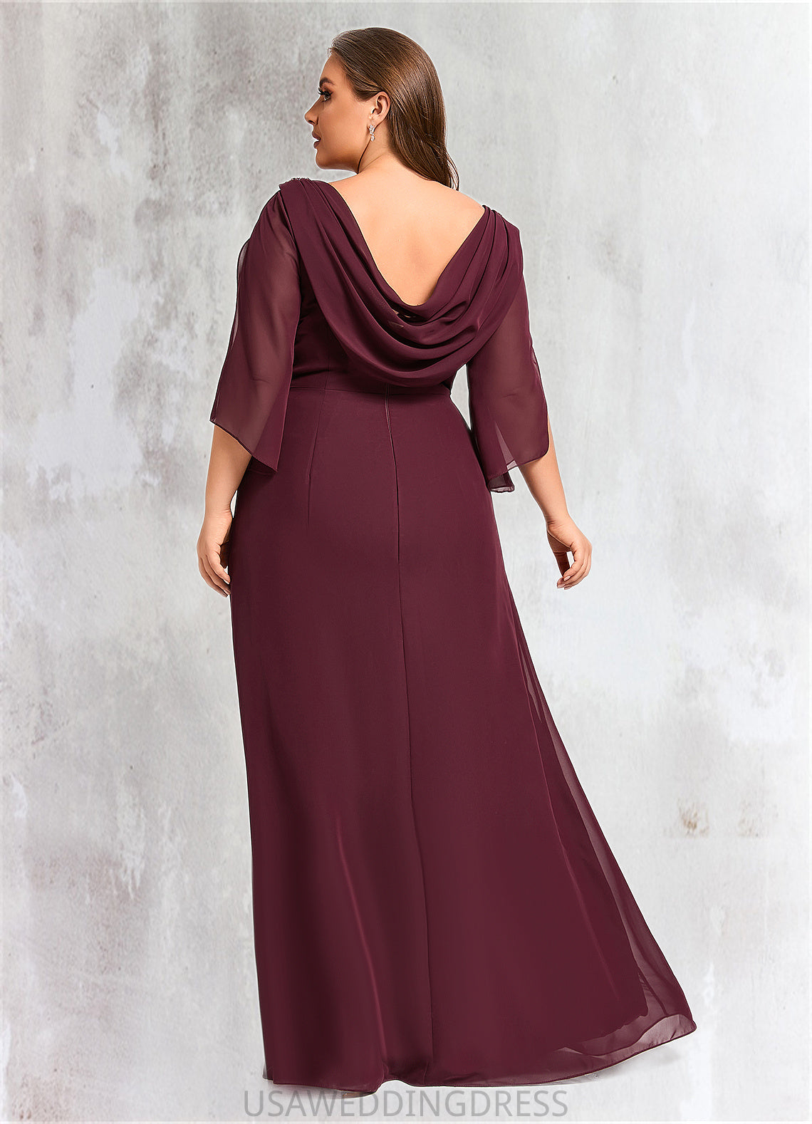 Maya Sheath/Column Scoop Floor-Length Chiffon Mother of the Bride Dress With Beading Pleated DS126P0021708