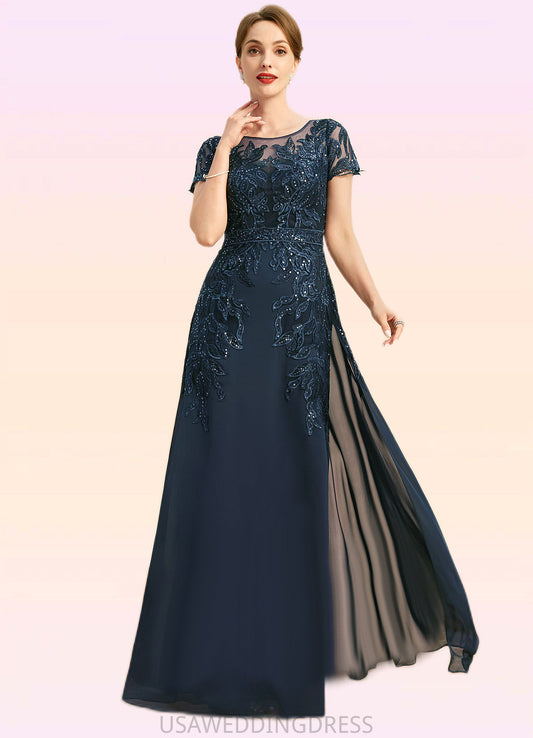 Naomi Sheath/Column Scoop Illusion Floor-Length Chiffon Lace Mother of the Bride Dress With Sequins DS126P0021709