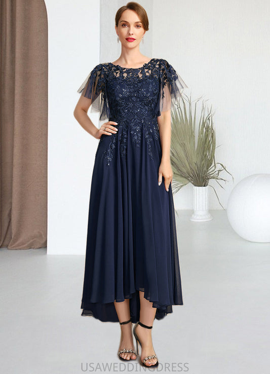 Janiyah A-line Scoop Illusion Asymmetrical Chiffon Lace Mother of the Bride Dress With Sequins DS126P0021712