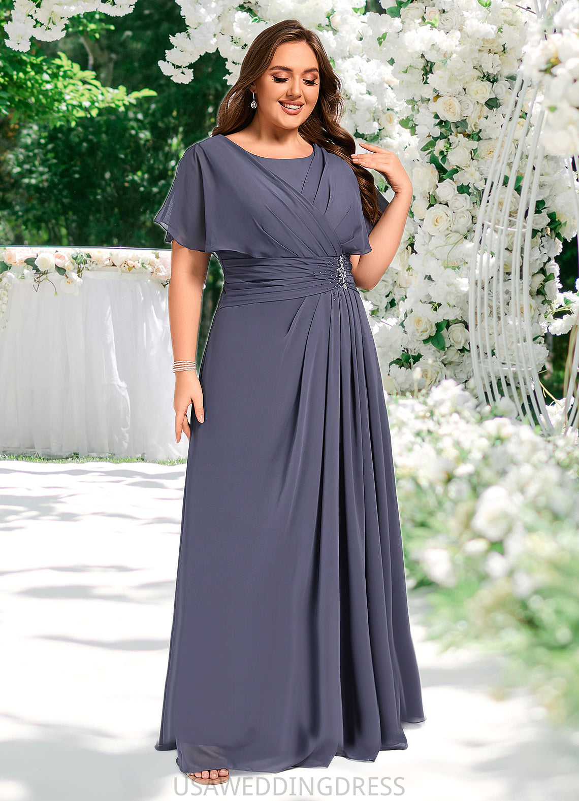 Luna A-line Scoop Floor-Length Chiffon Mother of the Bride Dress With Beading Pleated DS126P0021717