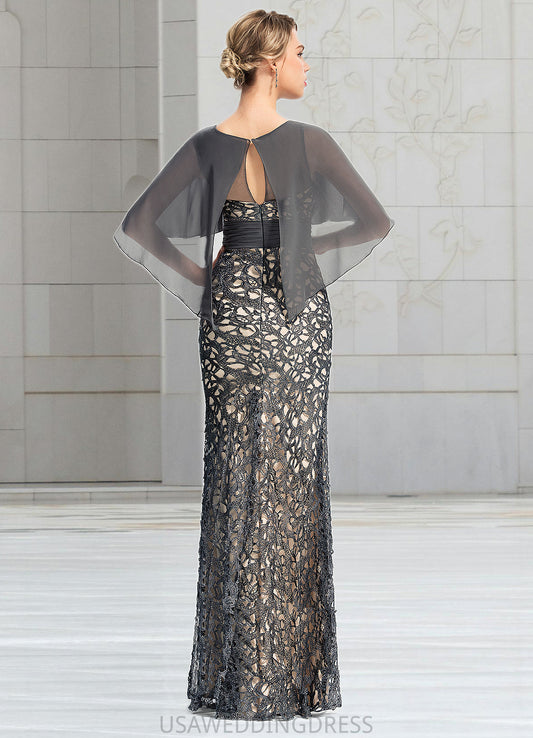 Genevieve Sheath/Column Scoop Floor-Length Chiffon Lace Mother of the Bride Dress With Beading Flower Sequins DS126P0021722