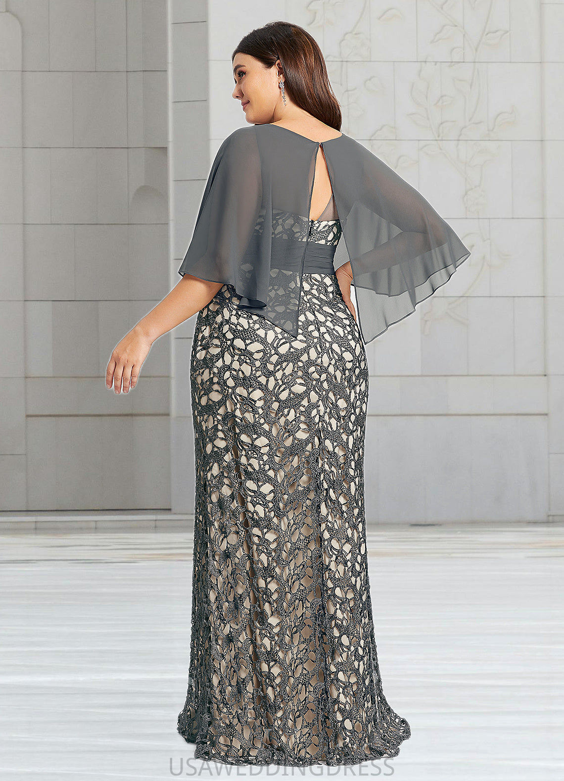 Genevieve Sheath/Column Scoop Floor-Length Chiffon Lace Mother of the Bride Dress With Beading Flower Sequins DS126P0021722