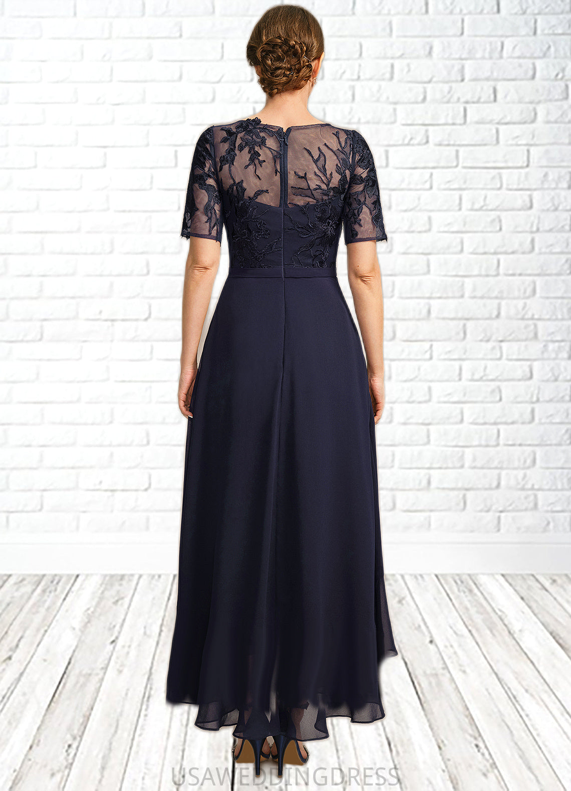 Brisa A-line Scoop Illusion Asymmetrical Chiffon Lace Mother of the Bride Dress DS126P0021725