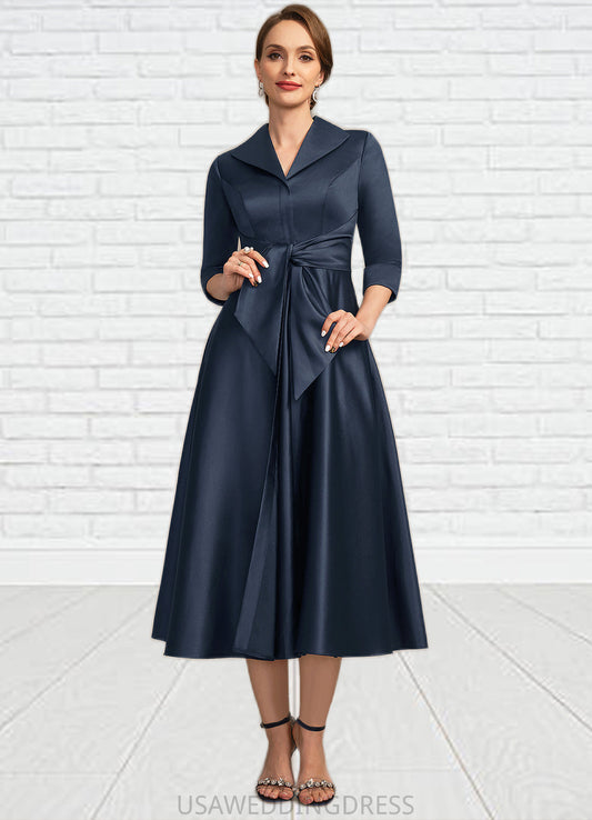 Daphne A-line V-Neck Tea-Length Satin Mother of the Bride Dress DS126P0021727