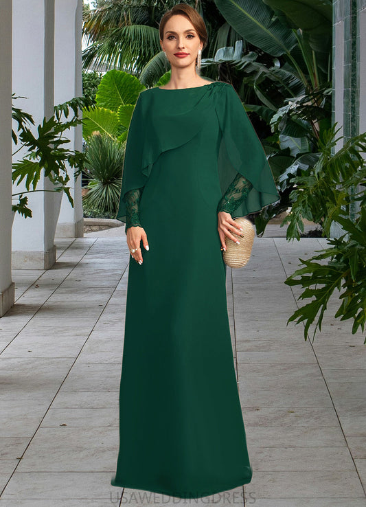 Jade Sheath/Column Scoop Floor-Length Chiffon Lace Mother of the Bride Dress With Pleated DS126P0021729