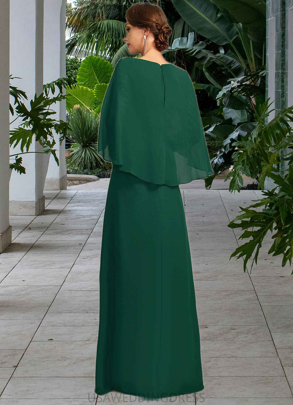 Jade Sheath/Column Scoop Floor-Length Chiffon Lace Mother of the Bride Dress With Pleated DS126P0021729