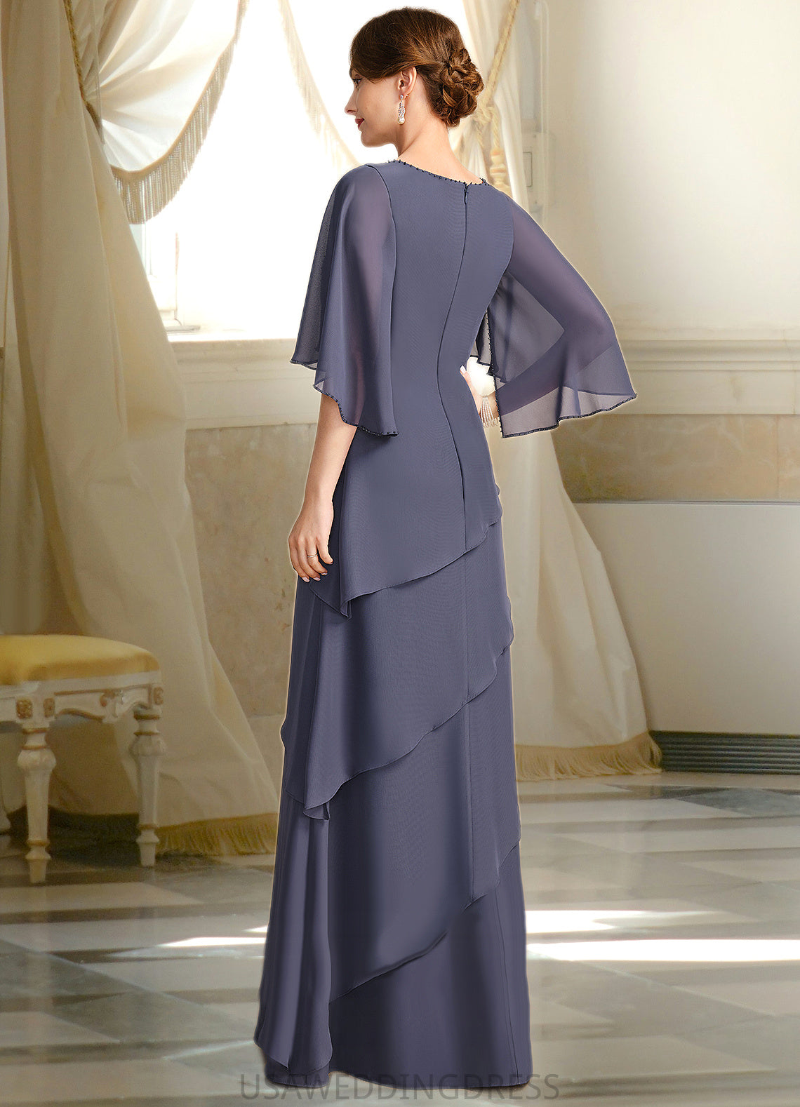 Anahi A-line Scoop Floor-Length Chiffon Mother of the Bride Dress With Beading DS126P0021735