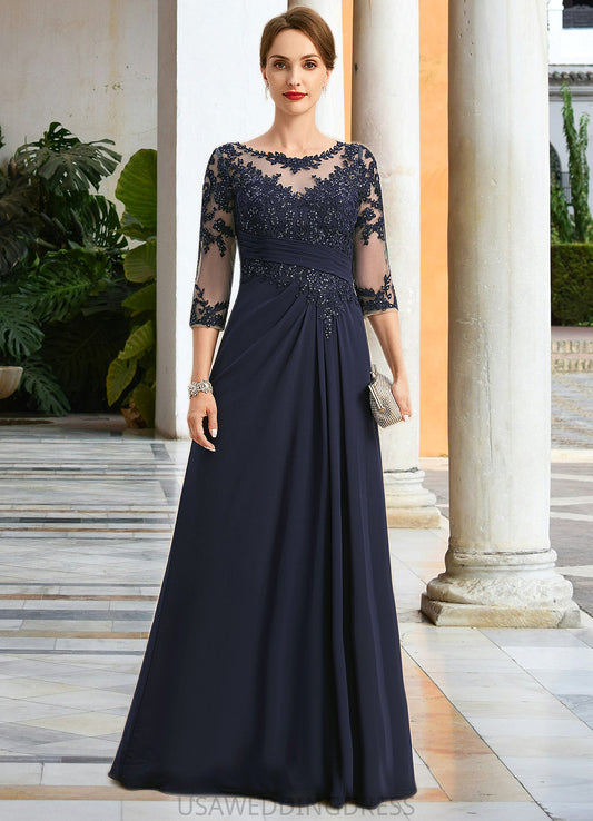 Emmy A-line Scoop Illusion Floor-Length Chiffon Lace Mother of the Bride Dress With Pleated Sequins DS126P0021741