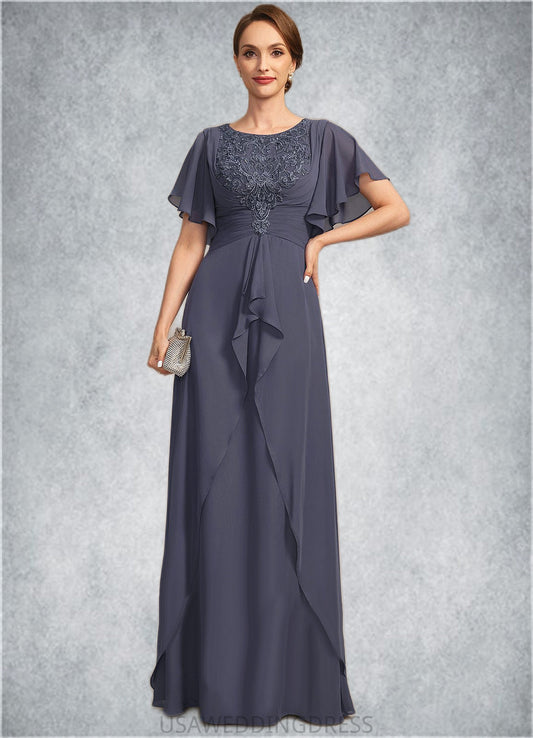 Mariam A-line Scoop Floor-Length Chiffon Lace Mother of the Bride Dress With Pleated DS126P0021780