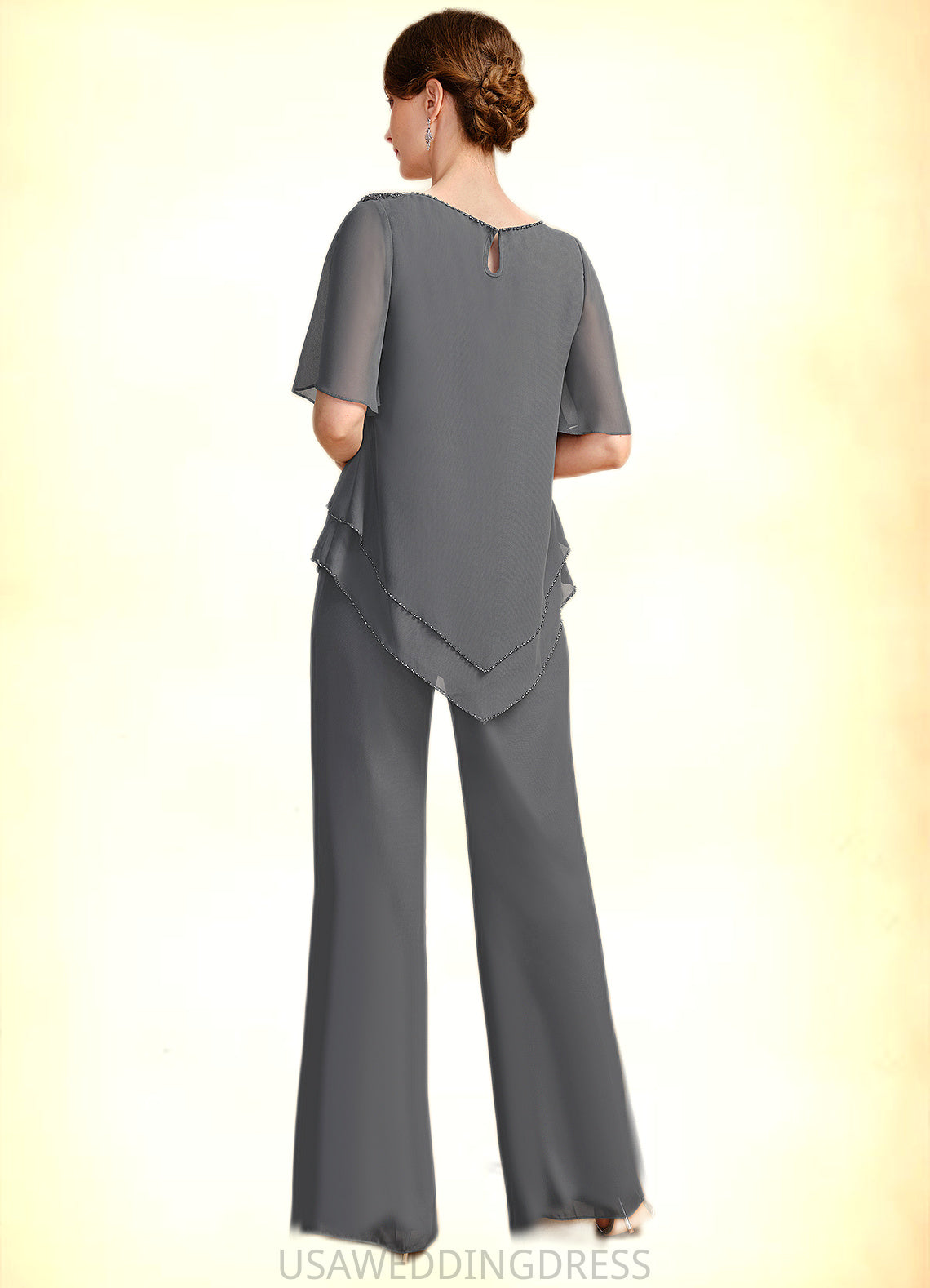 Elliana Jumpsuit/Pantsuit Separates Scoop Floor-Length Chiffon Mother of the Bride Dress With Beading DS126P0021783