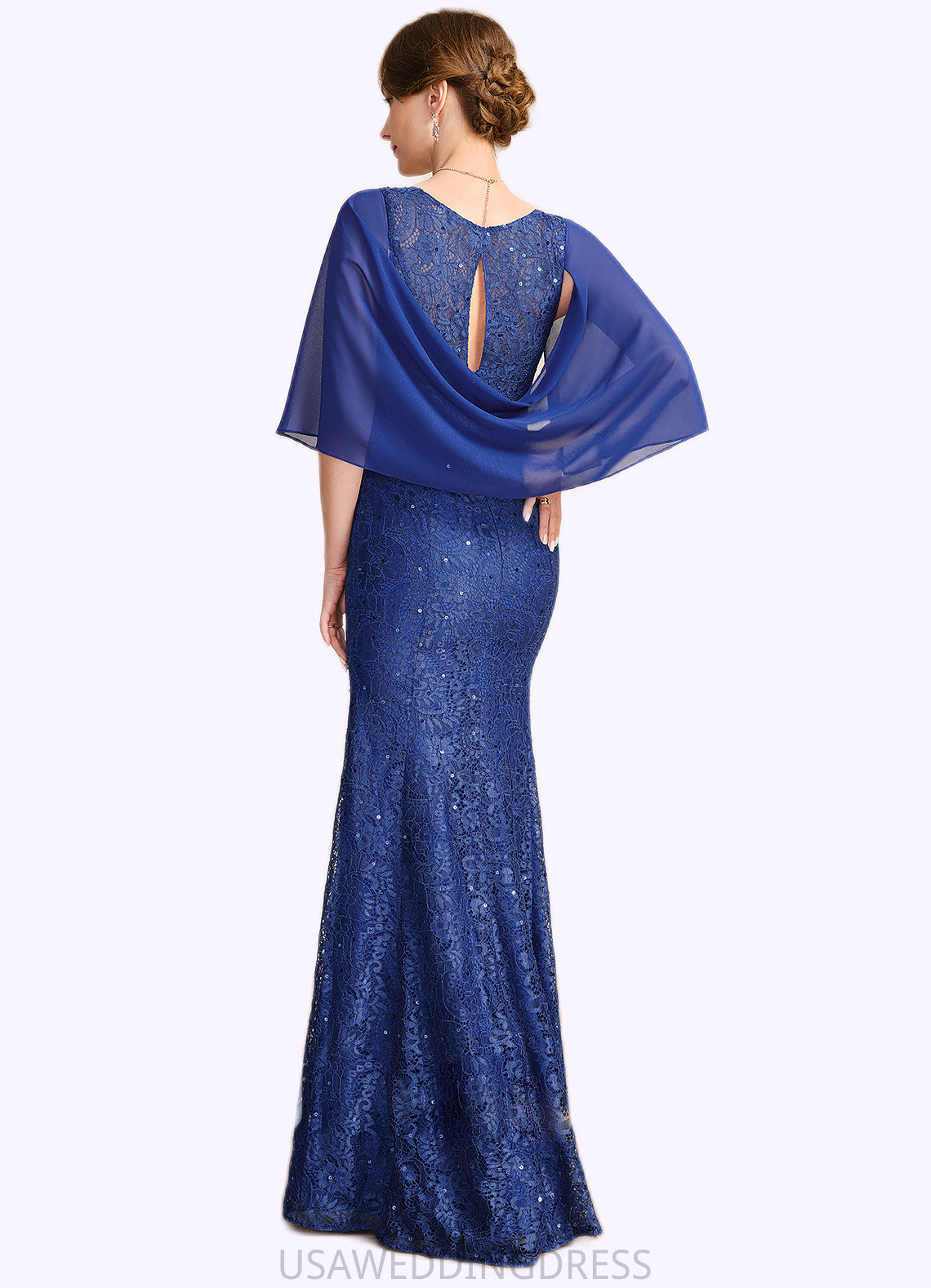 Scarlett Trumpet/Mermaid V-Neck Floor-Length Chiffon Lace Mother of the Bride Dress With Sequins DS126P0021795