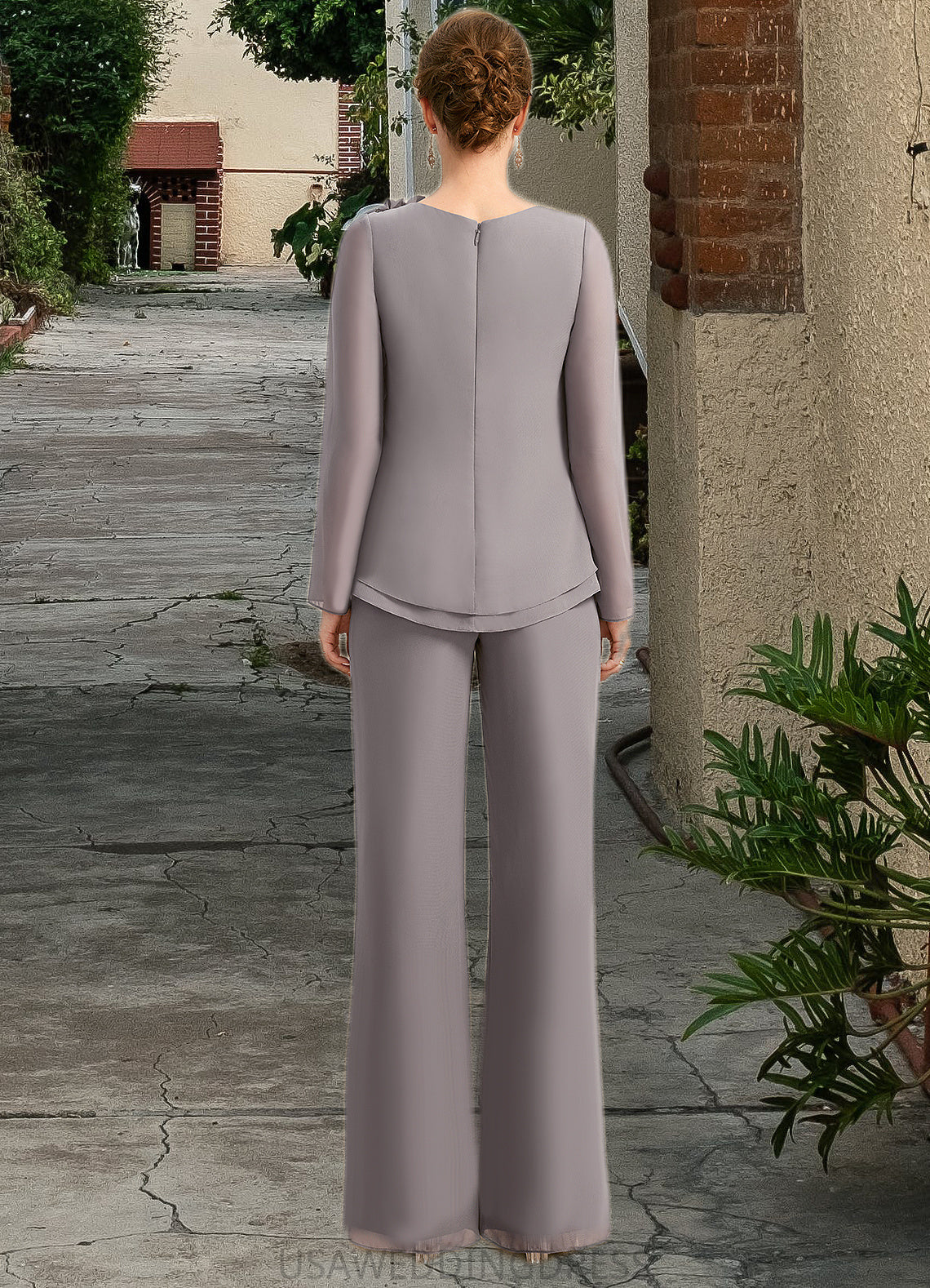 Tessa Jumpsuit/Pantsuit Separates Scoop Floor-Length Chiffon Mother of the Bride Dress With Bow DS126P0021808