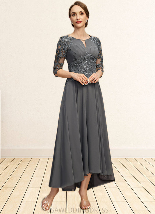 Dixie A-line Scoop Asymmetrical Chiffon Lace Mother of the Bride Dress With Pleated Sequins DS126P0021812