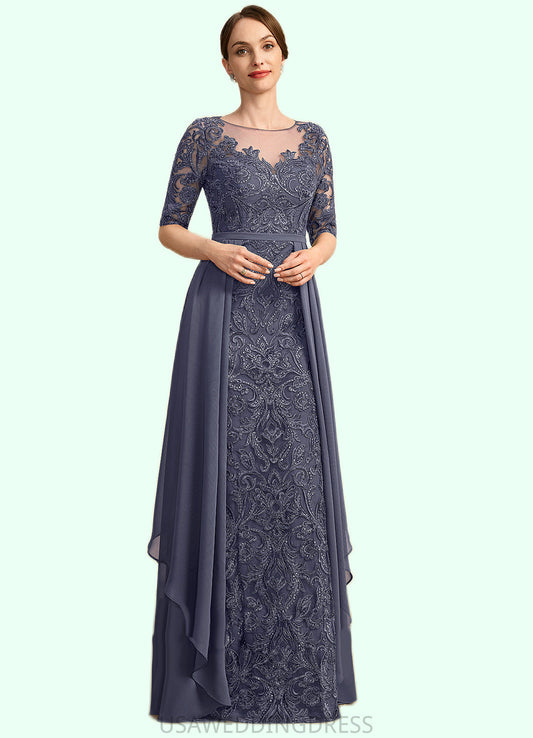 Penelope Sheath/Column Scoop Illusion Floor-Length Chiffon Lace Mother of the Bride Dress With Sequins DS126P0021818