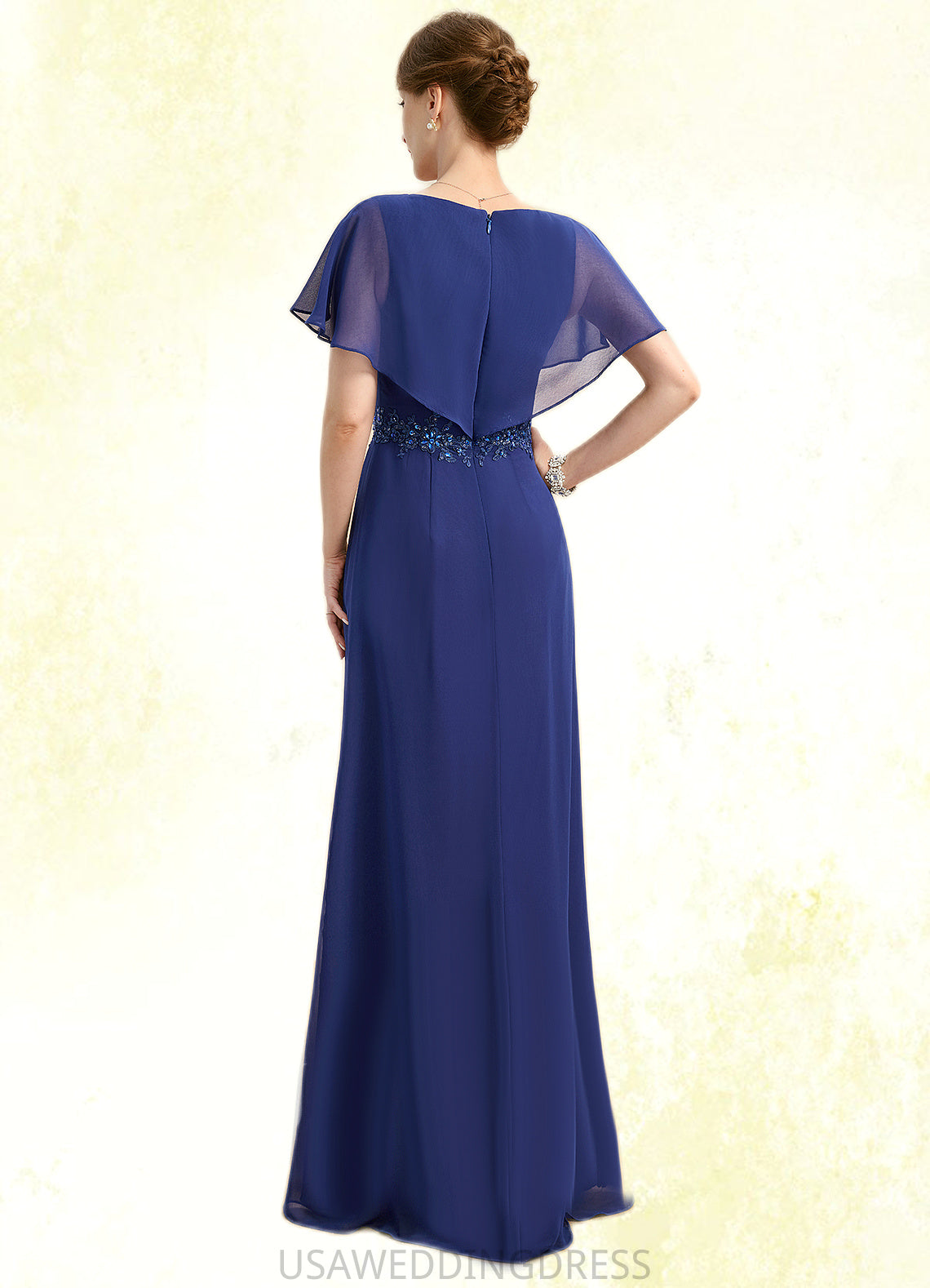 Kinsley A-line V-Neck Floor-Length Chiffon Mother of the Bride Dress With Beading Appliques Lace Sequins DS126P0021829