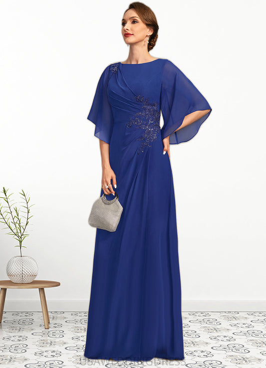 Belinda A-line Scoop Floor-Length Chiffon Mother of the Bride Dress With Pleated Appliques Lace Sequins DS126P0021831