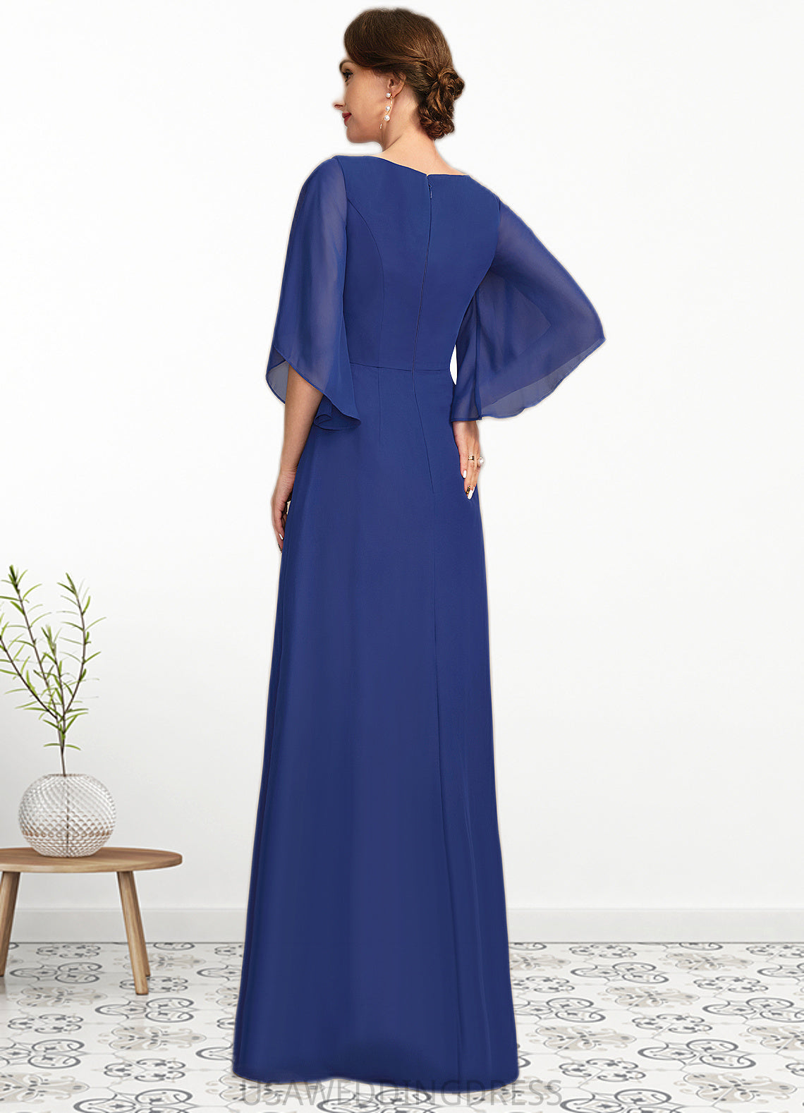 Belinda A-line Scoop Floor-Length Chiffon Mother of the Bride Dress With Pleated Appliques Lace Sequins DS126P0021831