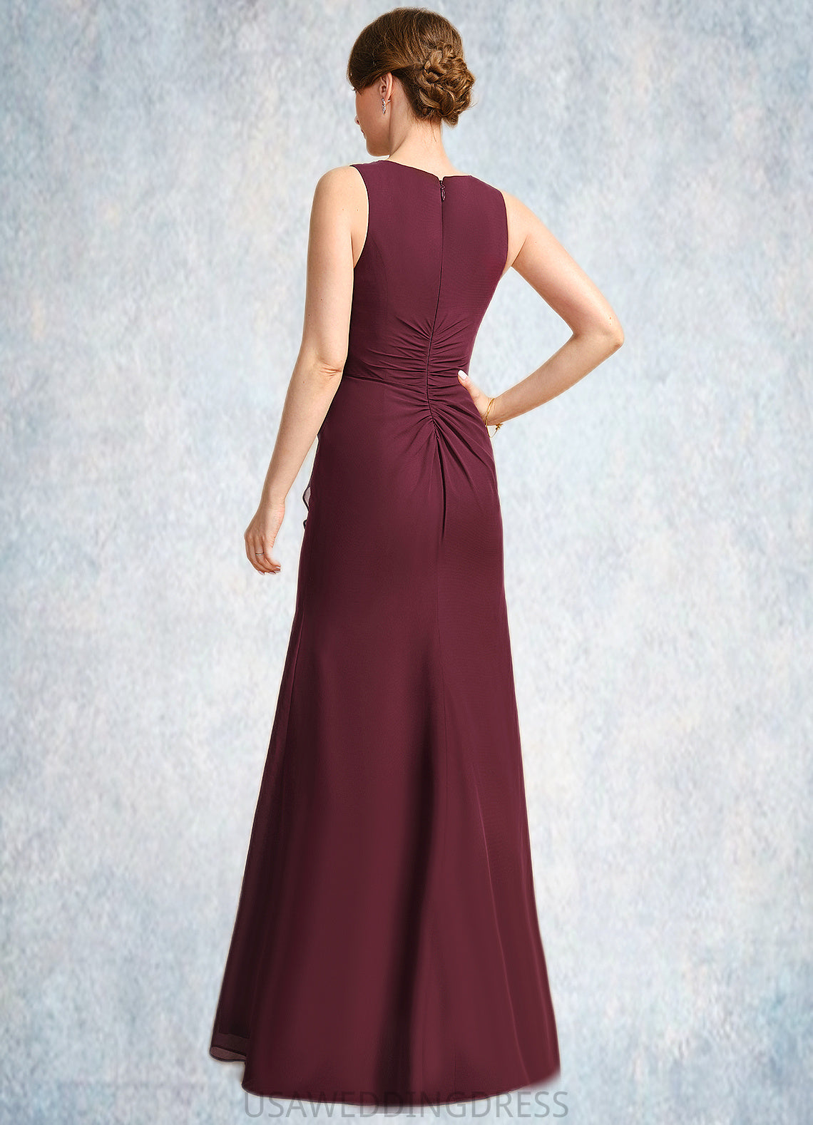 Layla Sheath/Column V-Neck Floor-Length Chiffon Mother of the Bride Dress With Beading Cascading Ruffles DS126P0021835