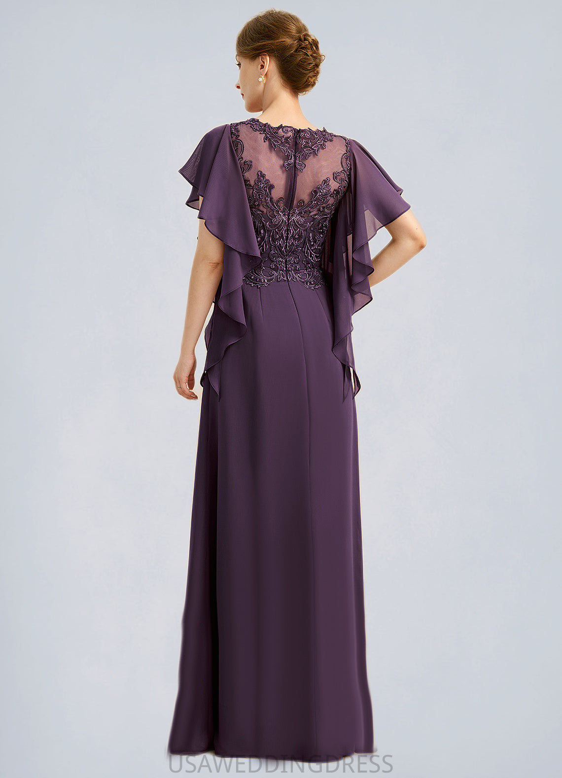 Mavis A-line Scoop Illusion Floor-Length Chiffon Lace Mother of the Bride Dress DS126P0021839