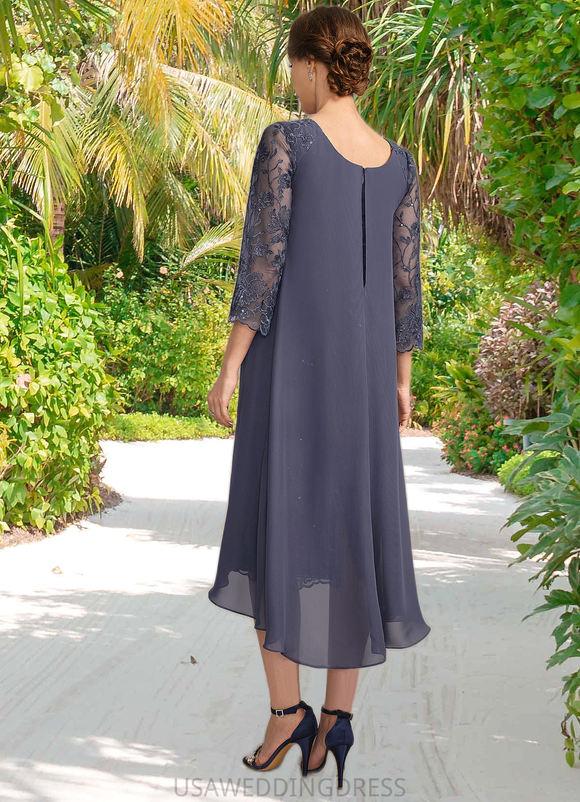 Madison Sheath/Column Scoop Asymmetrical Chiffon Lace Mother of the Bride Dress With Sequins DS126P0021840