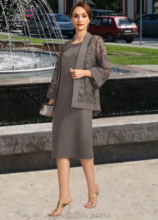 Emmy Sheath/Column Scoop Knee-Length Chiffon Mother of the Bride Dress With Appliques Lace DS126P0021842