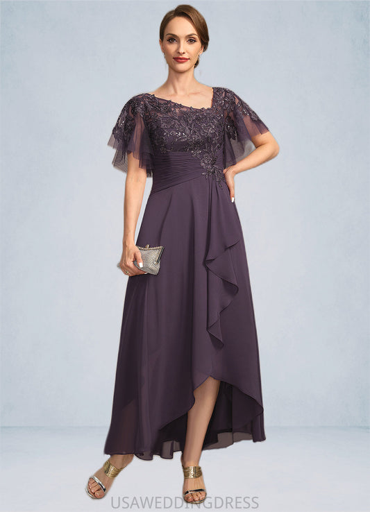 Hadley A-line Asymmetrical Asymmetrical Chiffon Lace Mother of the Bride Dress With Cascading Ruffles Sequins DS126P0021846